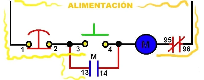 Diagrama de conexion de botonera de arranque y paro paso 1